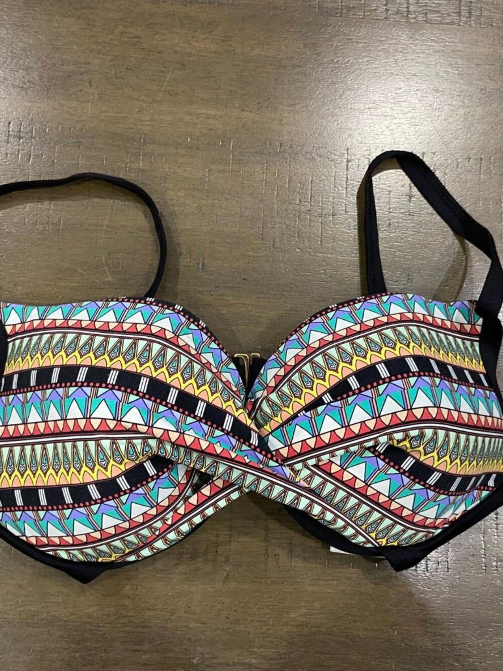 GIANNI BINI Multicolor Black Swimsuit Top, Size 32DD